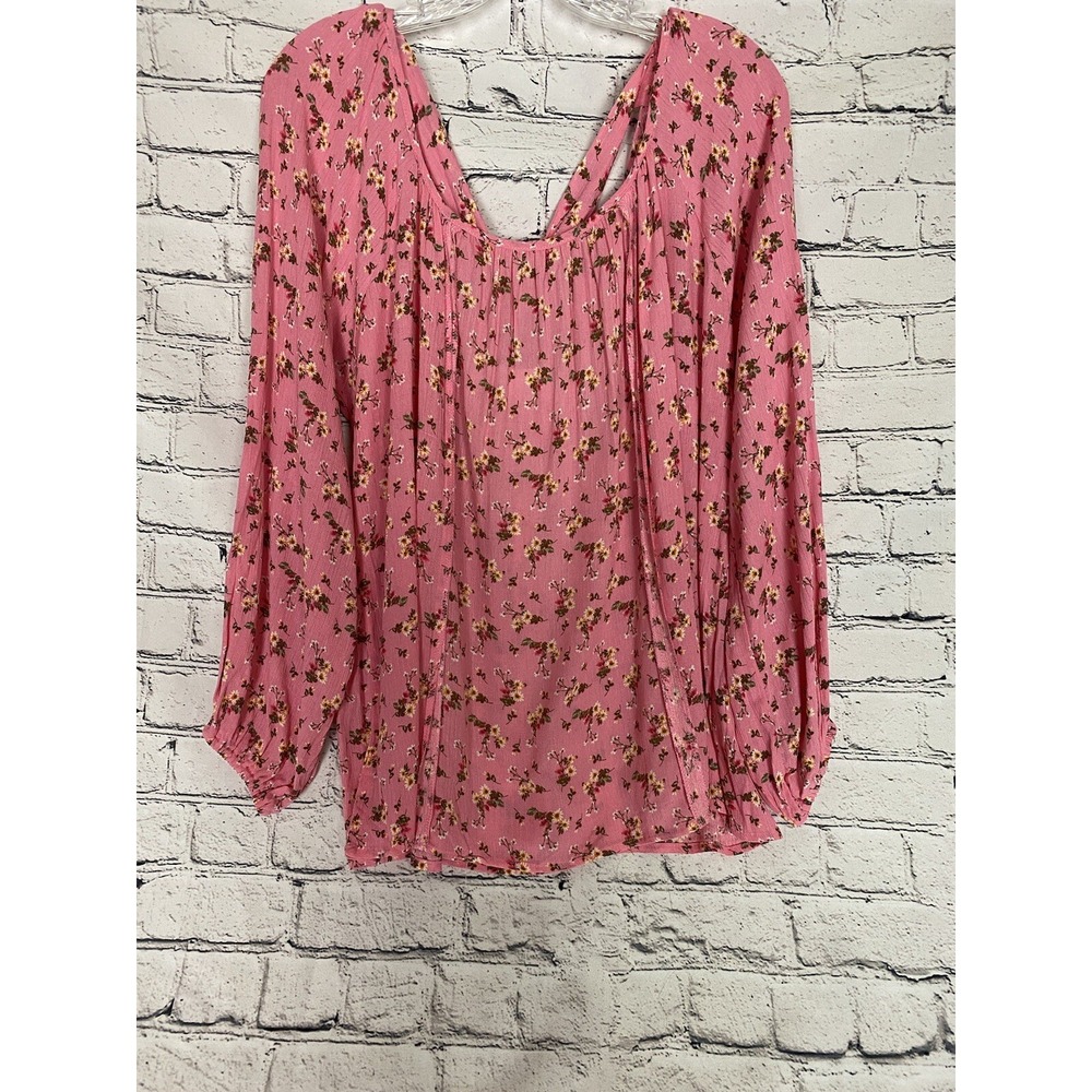 NWOT Sugarfox Pink Floral Criss-Crossed Laced Tied‎ Bow Back Flowy Boho Blouse S